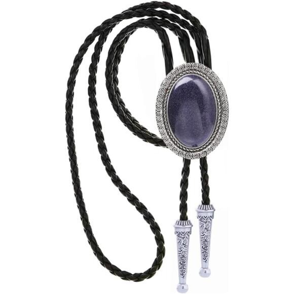 Bolo Tie Leather Necktie, Purple - Picture 1 of 5